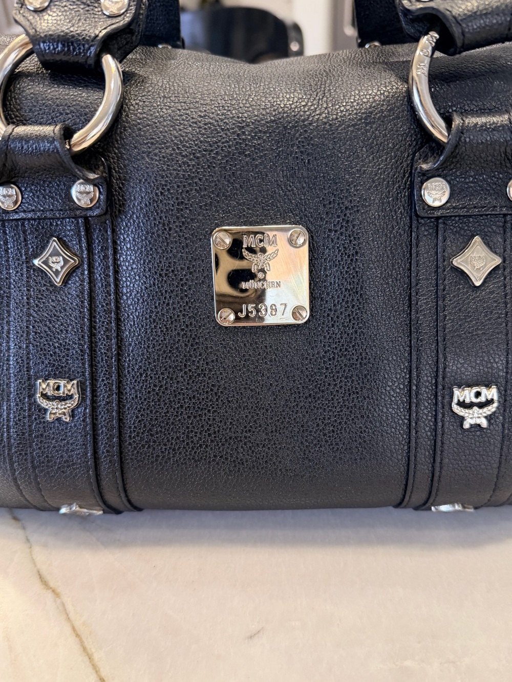MCM Black Leather Duffel Satchel with Silver Hardware - Picture 2 of 10